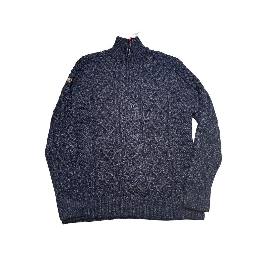 NWT‎ Superdry Vintage Jacob Henley Charcoal Black Twist Knit Sweater Mens XL